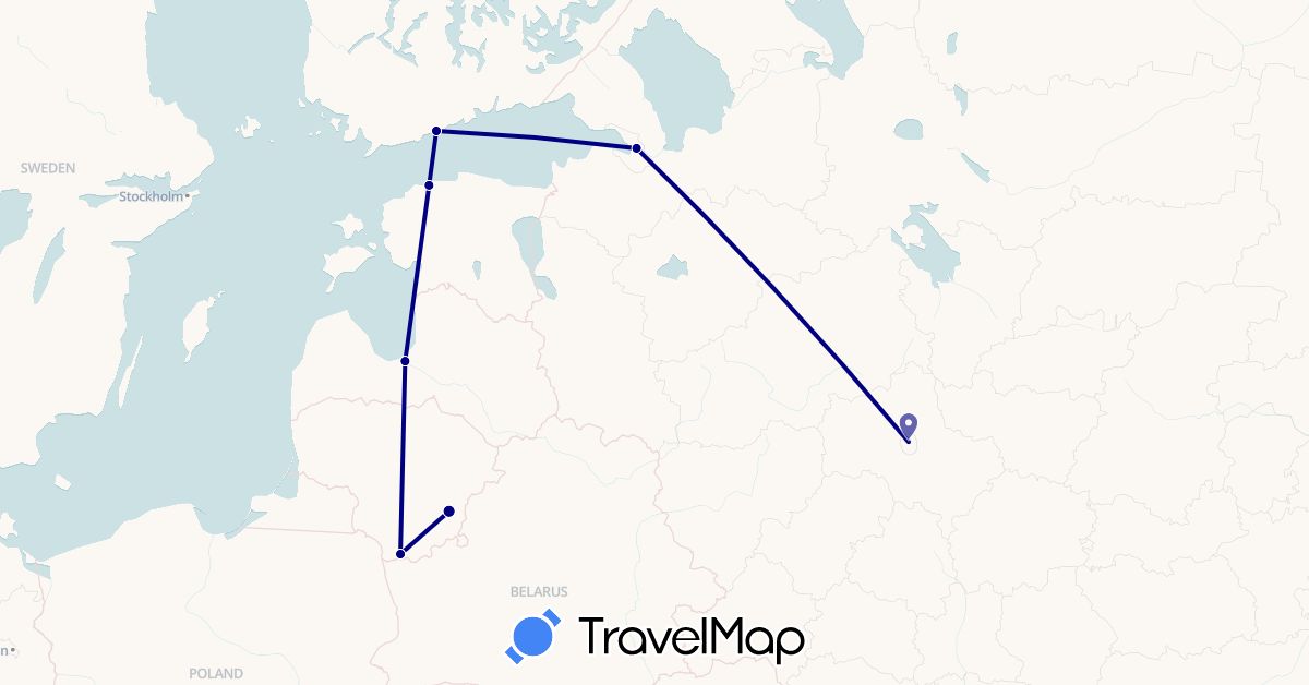 TravelMap itinerary: driving in Estonia, Finland, Lithuania, Latvia, Russia (Europe)